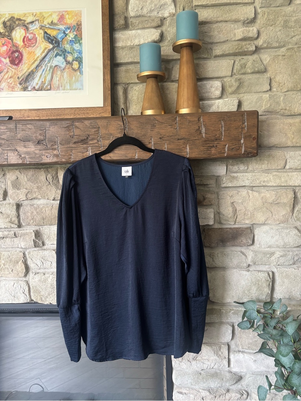 CAbi Navy V-Neck Long Sleeve Top